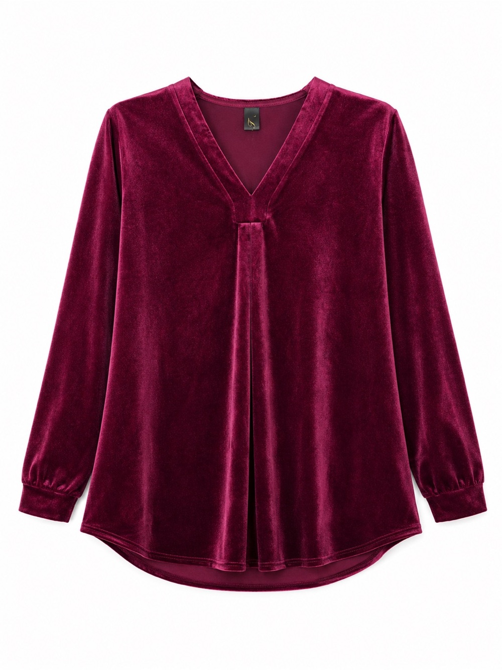 Seta T Women Velvet V Neck Long Sleeve Tunic Top Burgundy Size L